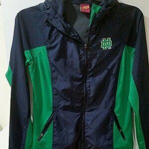 Campus Heritage Notre Dame Navy & Green Hooded Windbreaker Jacket MED Chest 40"